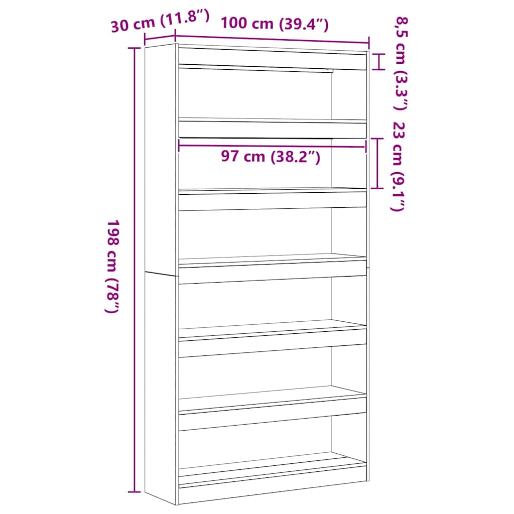 Concrete Grey Bookshelf 100 x 30 x 198 cm Engineered Wood