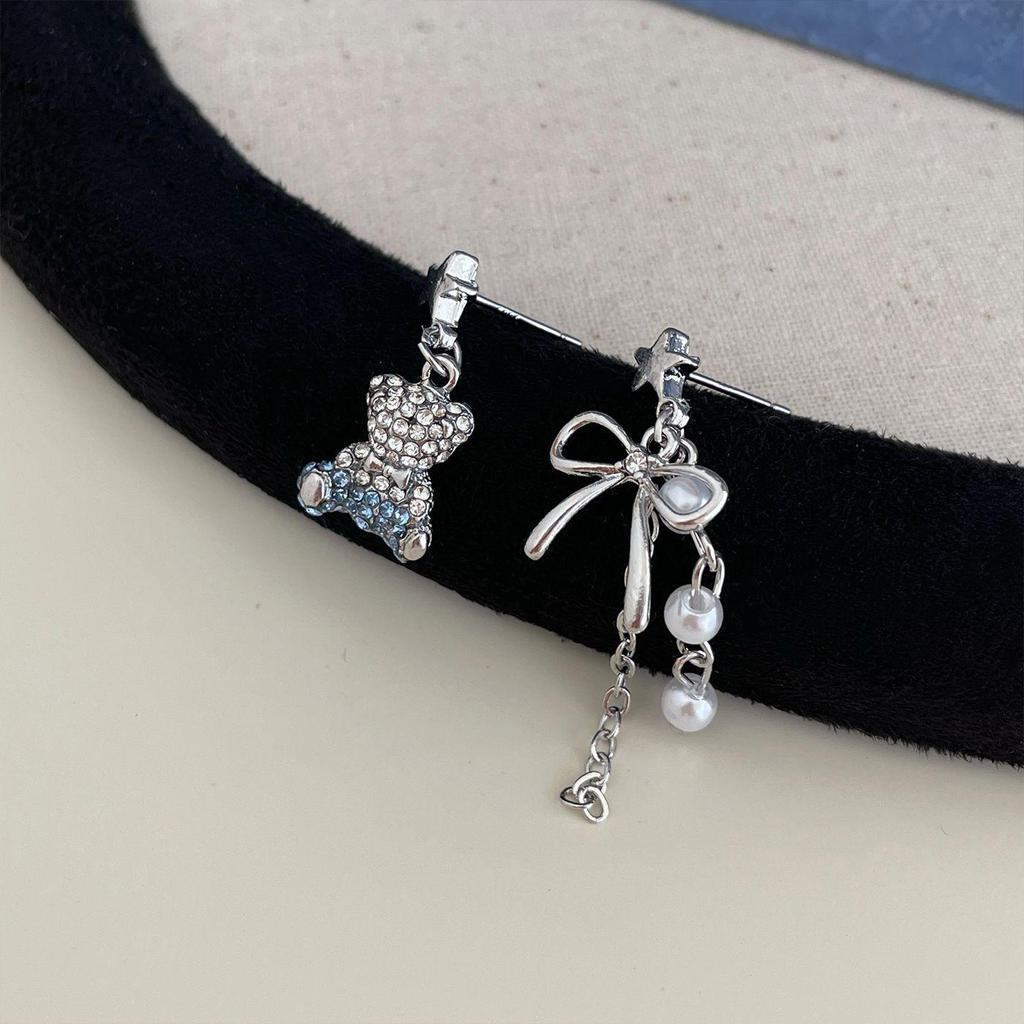 Корейские серьги-медведи с голубыми бриллиантами для женщин: Серебряная игла, элегантный дизайн в виде бабочки