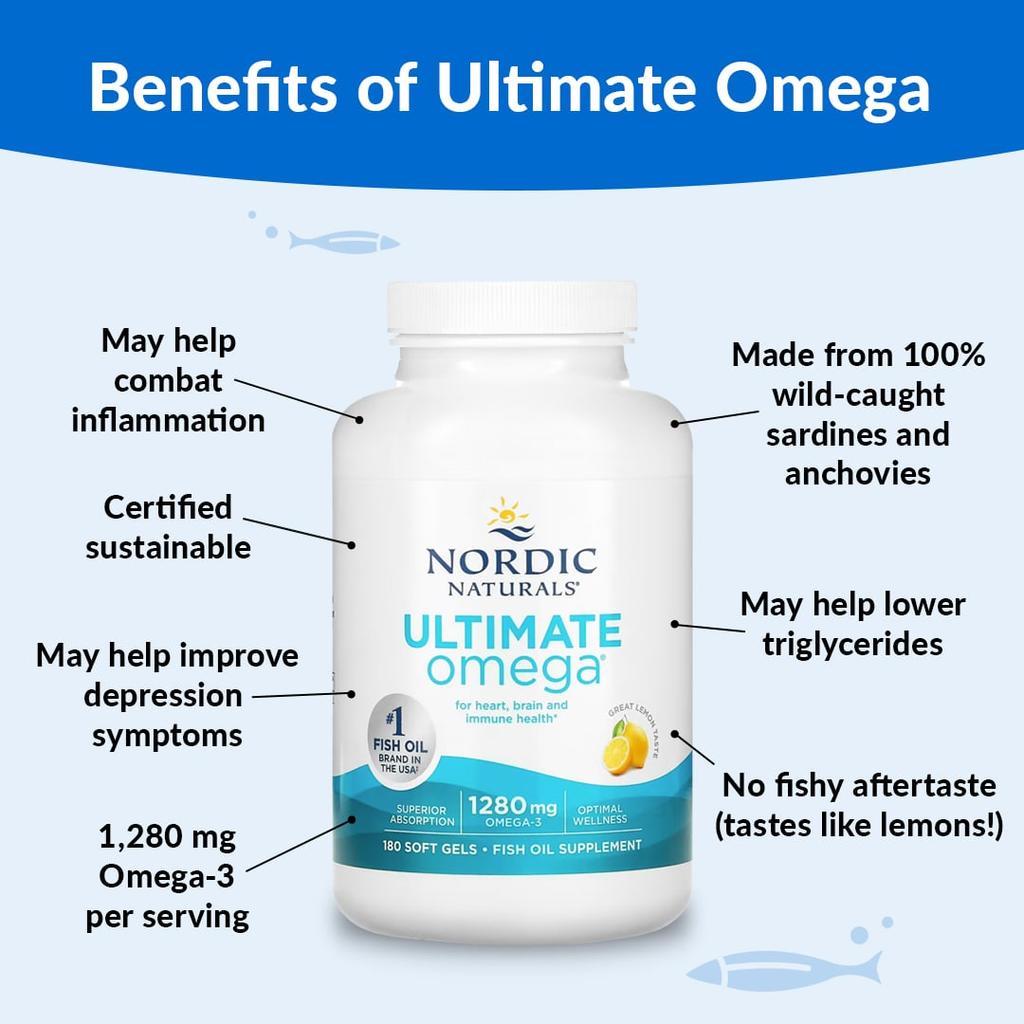 Nordic Naturals Ultimate Omega, Lemon, 1,280 Mg, 180 Softgels (640 Mg Per Softgel)