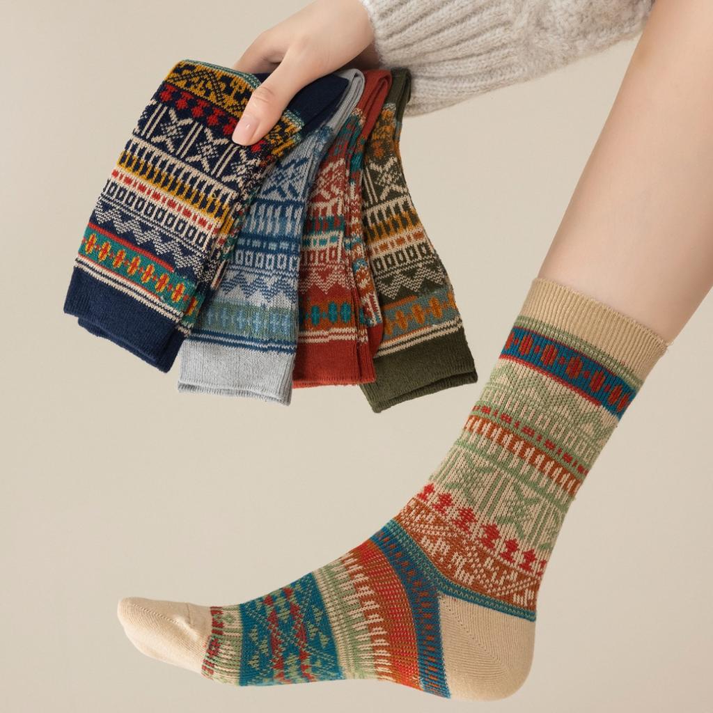 Женские носки, Хлопковые носки в этническом стиле, ретро, кэжуал, Модные осенне-зимние наряды, Носки до середины икры, Длинные носки