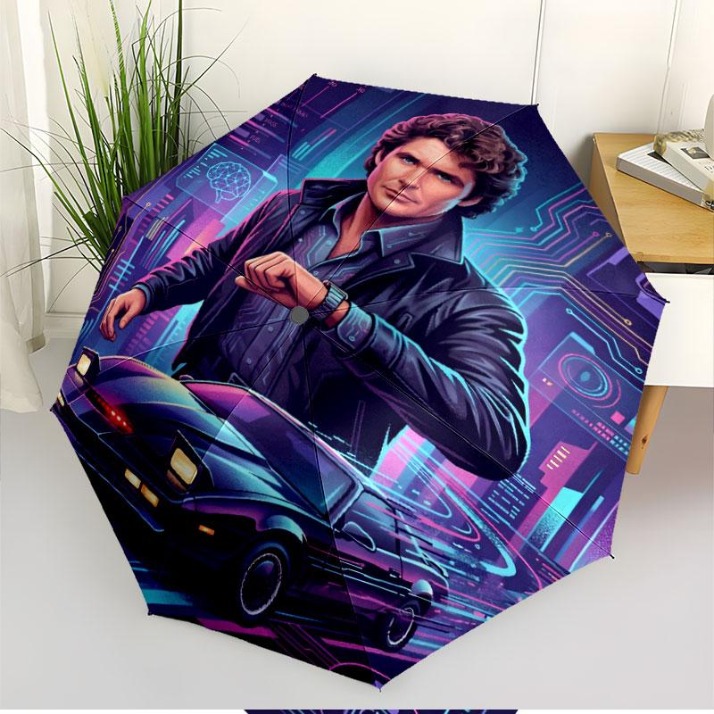 Knight Rider Print Automatic Open Close Umbrella, Portable Foldable Umbrella, for Outdoor Commute Camping Trip, Ideal Birthday Gift