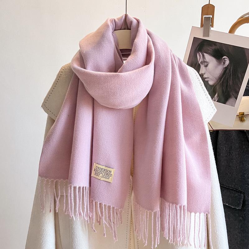 Pink Scarf Women's Winter Shawl Dual-purpose Versatile Imitation Cashmere Solid Color Dual-purpose Thickened Long Double-sided Scarf