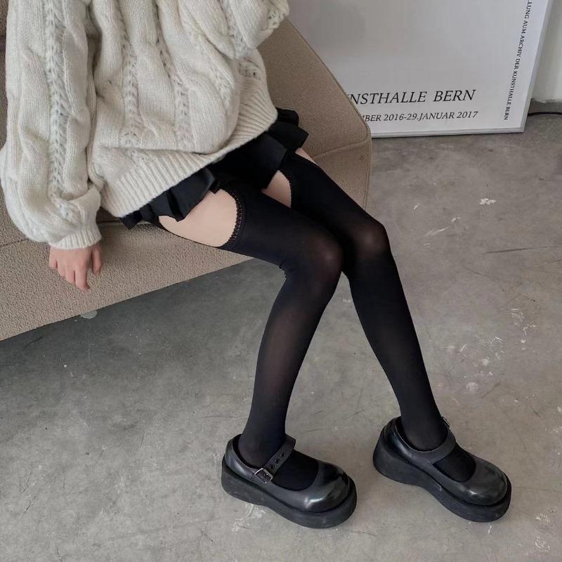 Женские белые сексуальные чулки с поясом-подвязкой, колготки с широкой резинкой, чулки до бедра в стиле Лолита с подвязками, носки выше колена