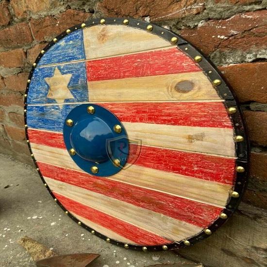 Средневековый круглый боевой щит ручной работы ~ Деревянный круглый щит Ex81