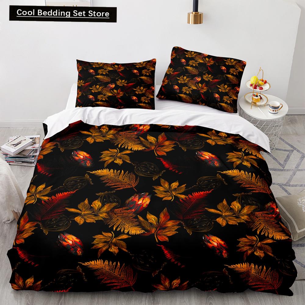 Тропические растения Цветочный пододеяльник King Queen Комплект постельного белья с зелеными пальмовыми листьями Кремовые цветы 2/3 шт. Полиэстеровый пододеяльник