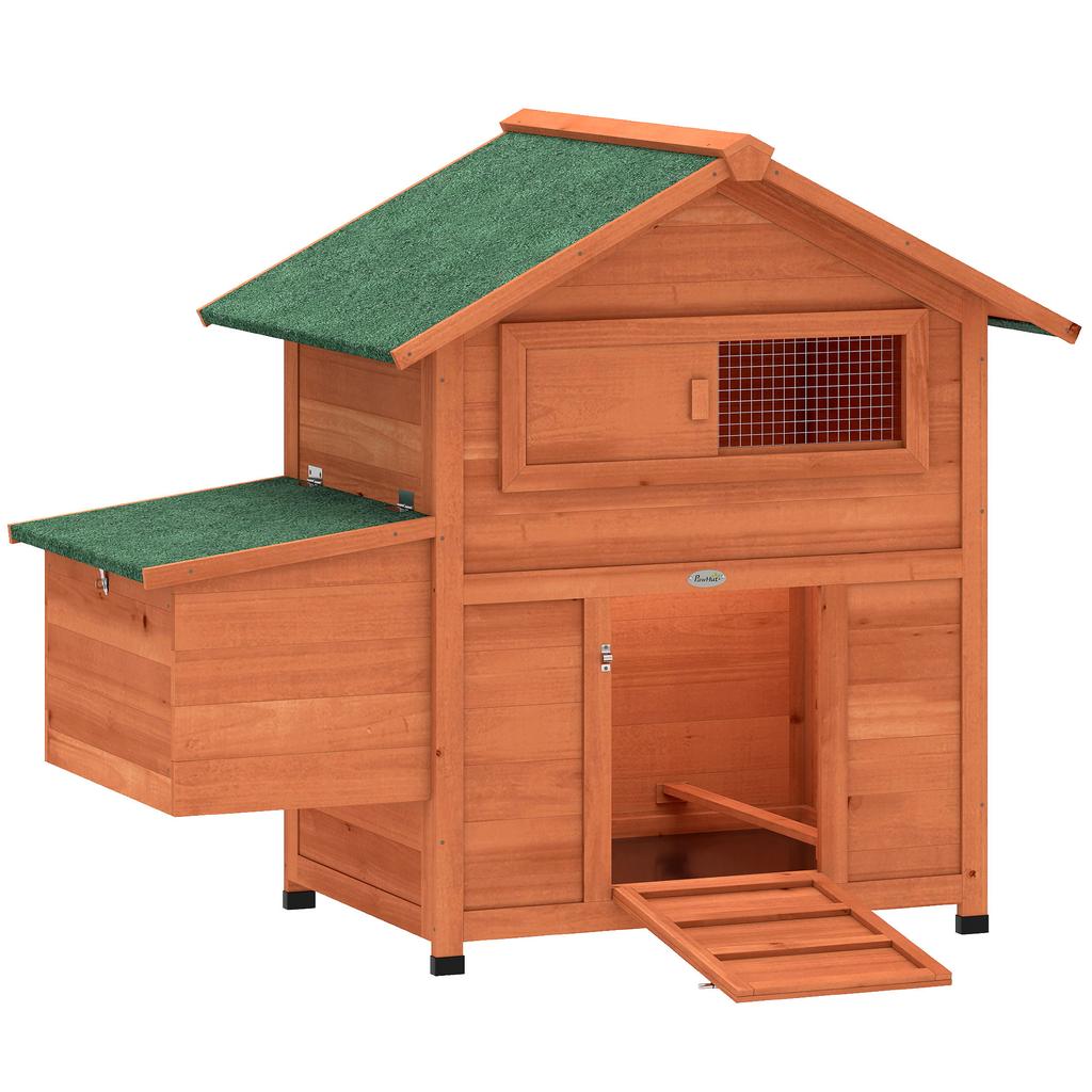 Wooden Chicken Coop with Nest, Waterproof Roof, Removable Tray, 2 Perches, Ramp, Window, for 2 Chickens, Ducks, Orange