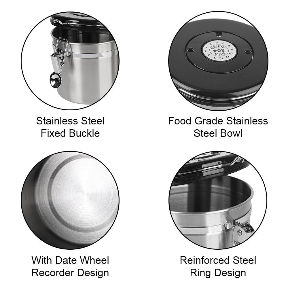 Storage Canister For Coffee Beans Airtight Lid Preserves Freshness Coffee Container with Co2 Valve Stainless Steel Coffeeware
