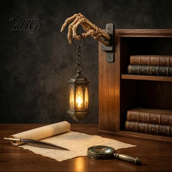 Skeleton Hand Lantern Decor Bookshelf Lantern, Halloween Style Resin Ornament, Handcrafted Sculpture Exquisite Carving Craftsmanship Figurine