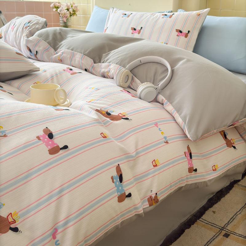 Class A Double Layer Gauze Floral Jacquard Bamboo Cotton Bedding Set - Fresh Design for Student Dormitory