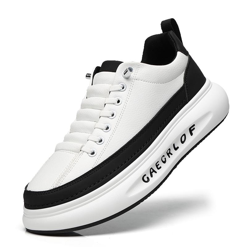 Кожаная Модная Мужская Обувь Толстая Подошва Мужская Повседневная Обувь Роскошный Бренд Мужские Удобные Кроссовки для Отдыха Новая Мужская Обувь на Шнуровке