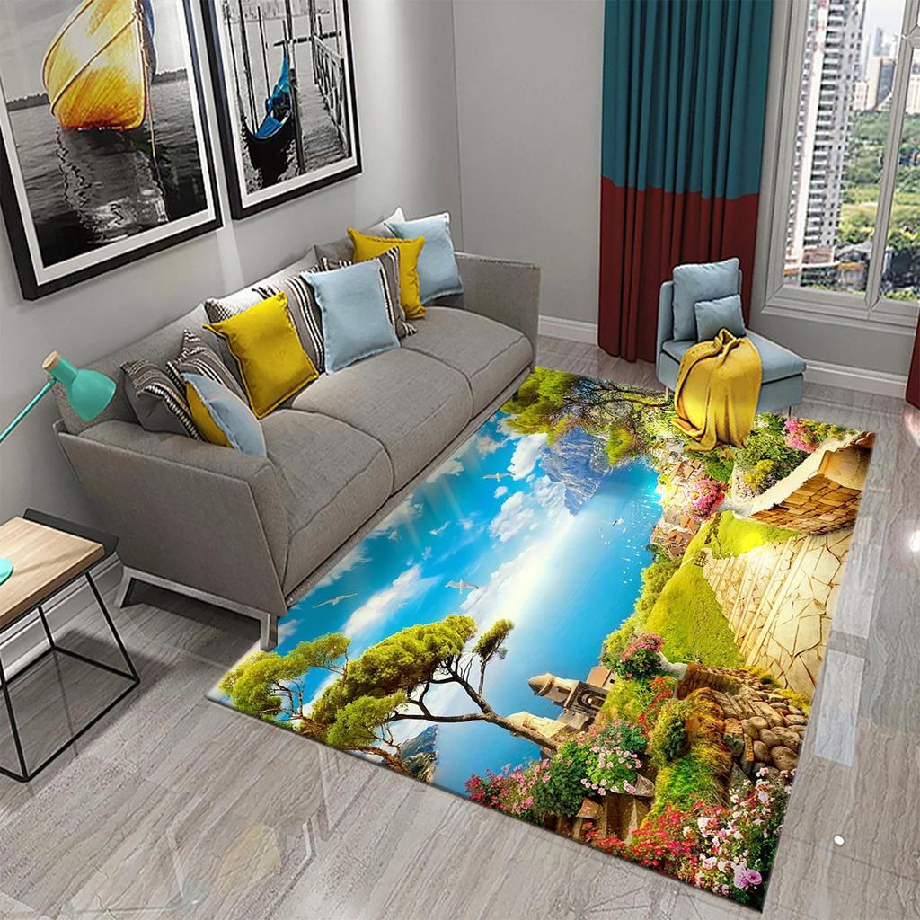 3D Ковер на тему сада Красочный ковер с цветами и растениями для спальни Напольный коврик Придверный коврик Коврик для ванной комнаты Нескользящий коврик Ковер Домашний декор