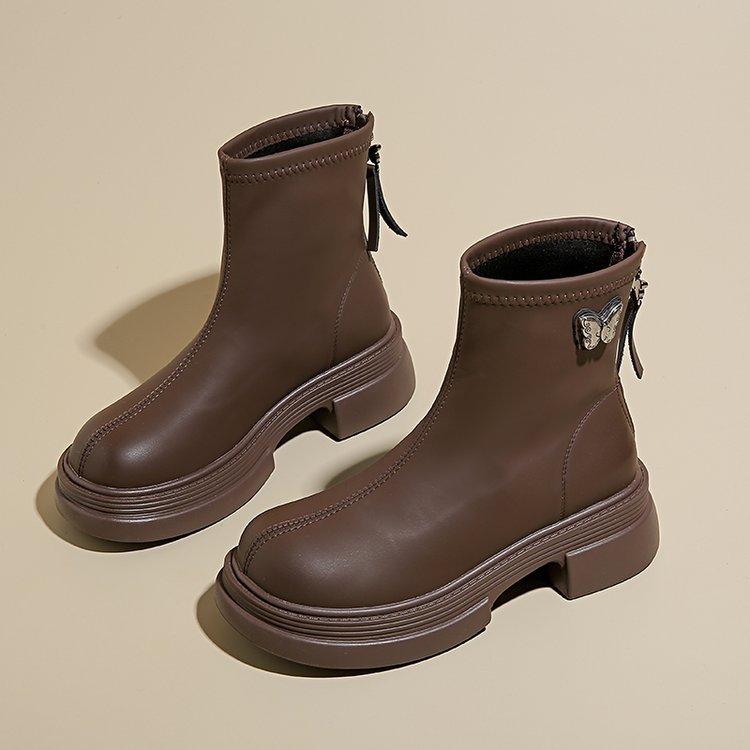 Прочные и качественные модные ботинки из искусственной кожи с короткой молнией сзади, модные и удобные