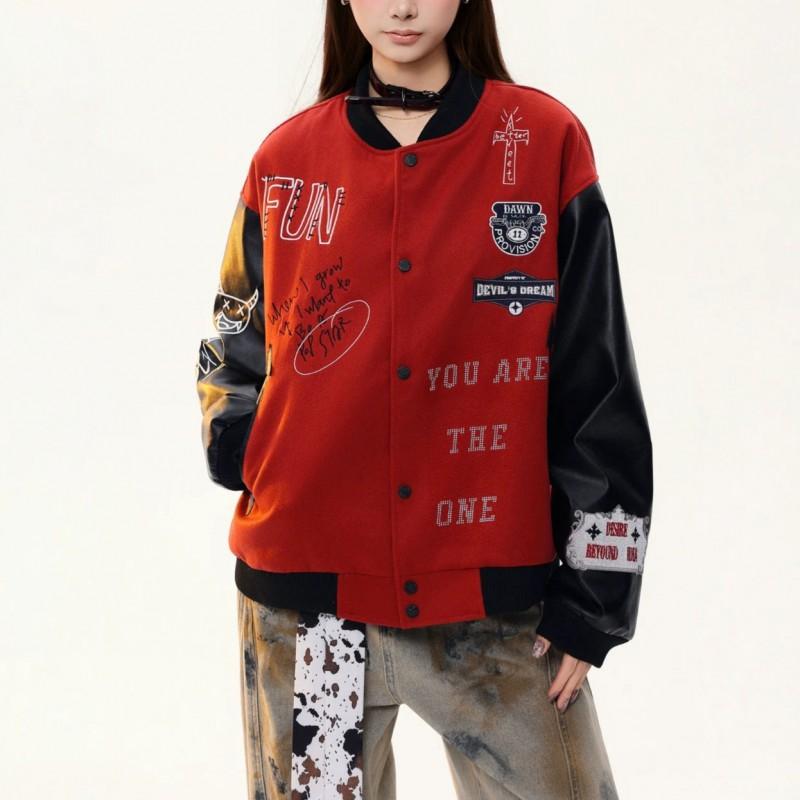 Mens Oversized Streetwear Jacket With Contrast Panels Embroidery Graphic Print Casual Outerwear