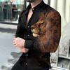 Fashion Men's Shirts Printed Lion Shirt Long Sleeve Lapel Men's Shirt
