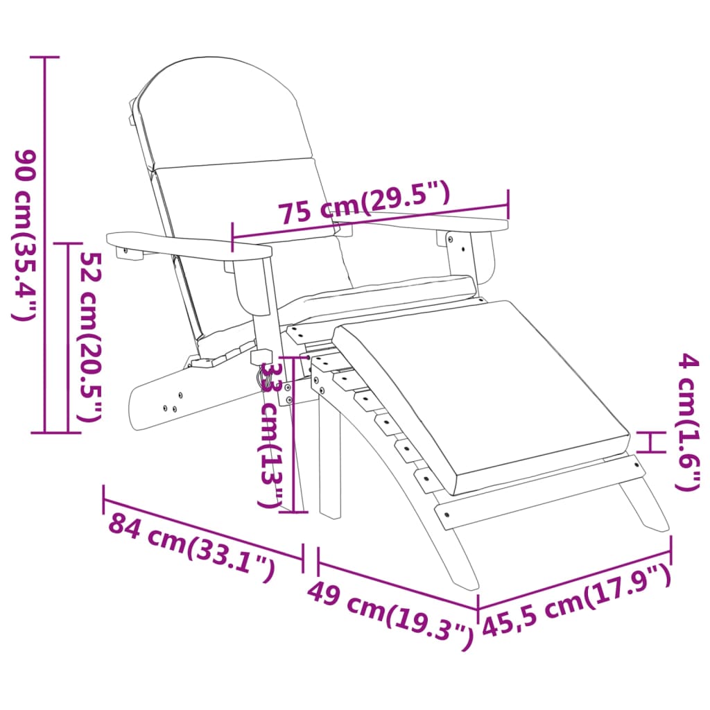 3 Piece Garden Lounge Set Adirondack Style Solid Acacia Wood
