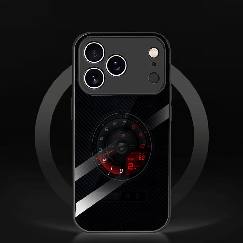 Sporty Red Car Gauge Pattern mobile phones Glass phone case for iphone 17 pro max cover for iPhone 17 16 15 14 13 12 pm Pro Plus