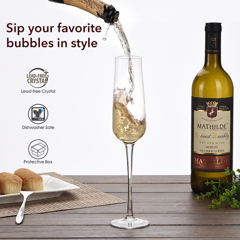 Шампанское флейты (Набор из 2/6) 7,5 унций – высокие, длинная ножка, кристально чистые, классические, можно мыть в посудомоечной машине, качественные фужеры для игристого вина