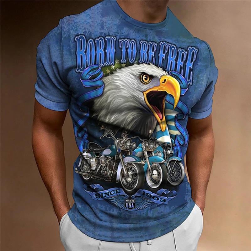 Летние футболки с принтом Eagle Motorcycle для мужчин в винтажном стиле, полиэстер с круглым вырезом, уличная футболка с короткими рукавами, футболка большого размера