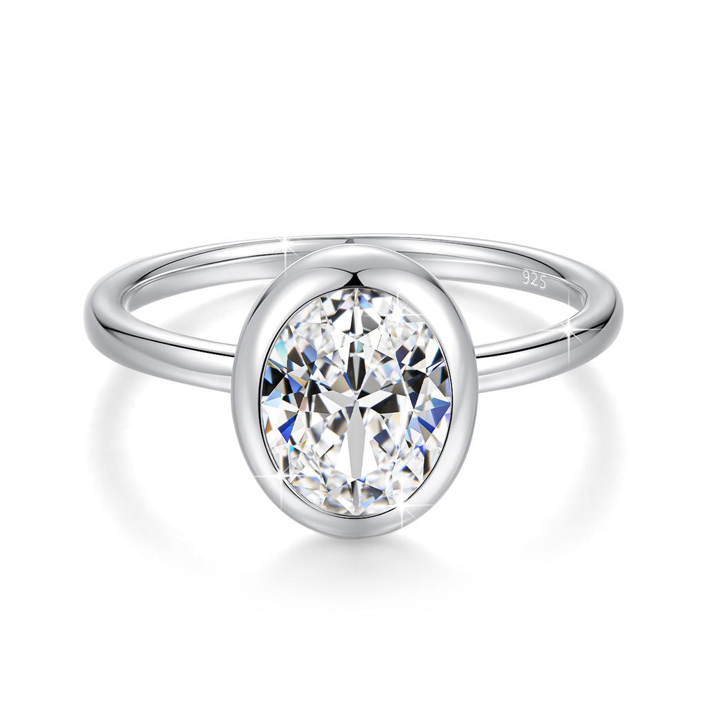 Oval Moissanite Rings for Women Solid Gold Palted Silver Bezel Set Wedding Band Engagement Christmas Gift Jewelry