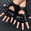 Women Punk Leather Driving Biker Fingerless Mittens Dance Motorcycle Gloves
