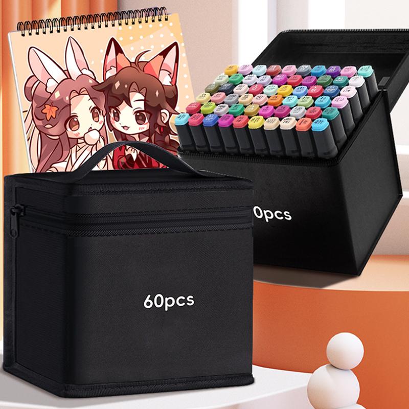 Markers Pen Black Storage Bag Massive Large Capacity Zipper Canvas Pencil Bag Watercolor Pen Stationery Bag Portable