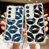Мягкий силиконовый чехол с принтом в виде губ и ромбовидной рамкой для Samsung S25 Edge S24 FE S23 Ultra S22 A16 A56 A36 A15 A55 A35, прозрачный противоударный чехол для телефона
