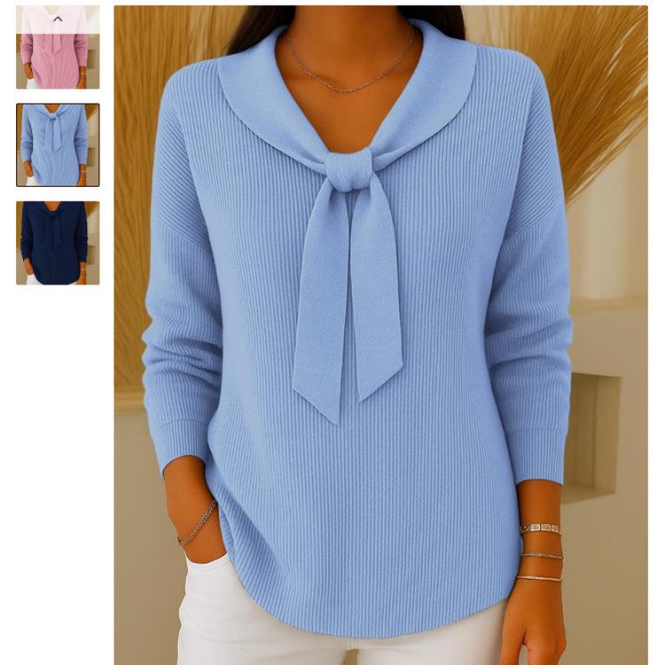 2025 European & American Knit Bow Sweater: New Solid Color Autumn/Winter Women's Style