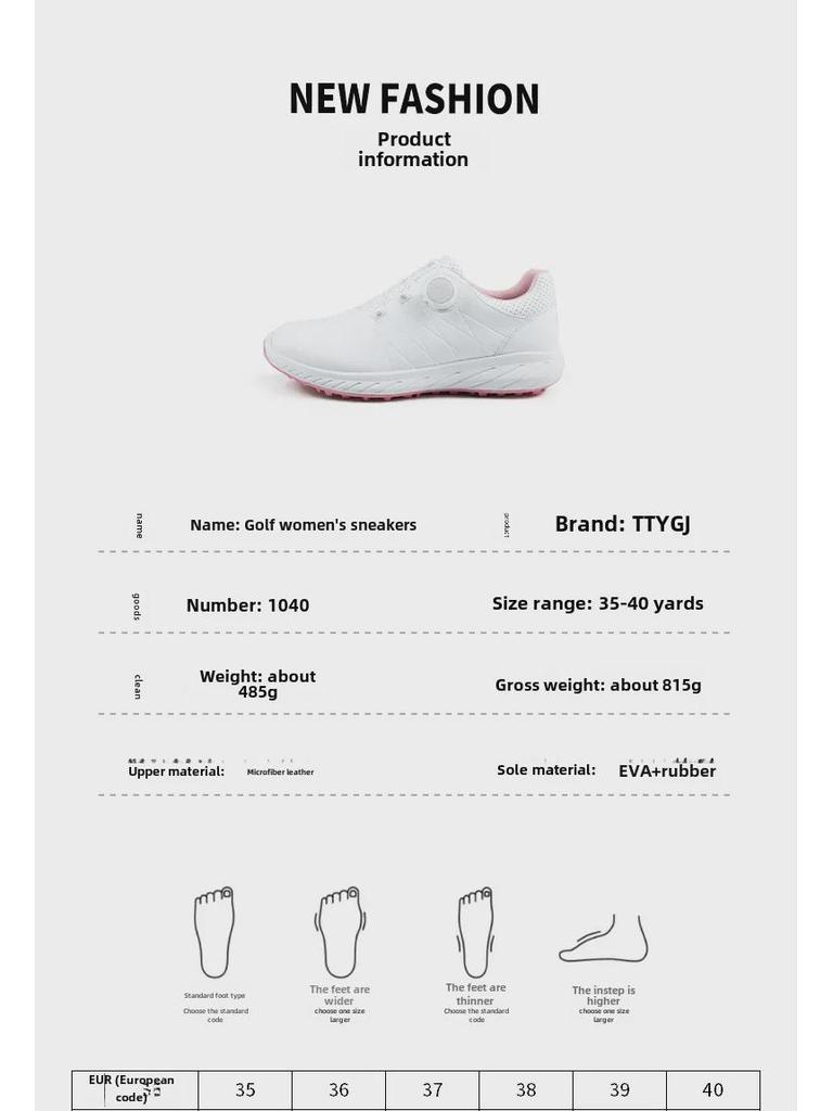 Женские водонепроницаемые туфли для гольфа с пряжкой-кнопкой, эластичными шнурками, нескользящими фиксированными шипами