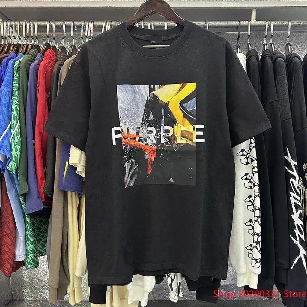 Хлопковая футболка для унисекса, люксовый бренд, с коротким рукавом, новые фиолетовые топы с принтом, модная трендовая футболка с круглым вырезом, одежда в стиле Харадзюку, уличная одежда