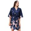 Puntos Summer Ice Silk Fabric Women Lady Nightgown Flower Print Short Bathrobe