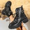 Fashion Punk Style Rivet Decor Black Combat Boots Women PU Leather Platform Ankle Boots Woman Fashion Buckle Strap Motorcycle Booties
