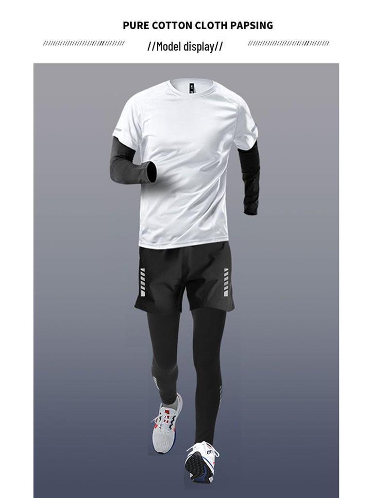 Men's Quick-Dry Summer Fitness Set: Ice Silk Short Sleeve & Tight Running Shorts