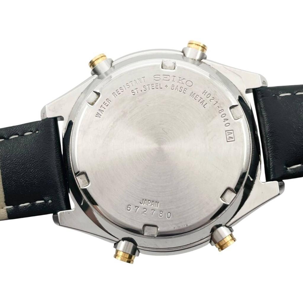 Неидеальные SEIKO Кварцевые Мировое Время Будильник Хронограф Слоновая кость Циферблат Светящиеся Стрелки Japan Airlines Рабочие/ Новый Батарейный Блок/ Немного 3-Стрелочные Аналогово-Цифровые