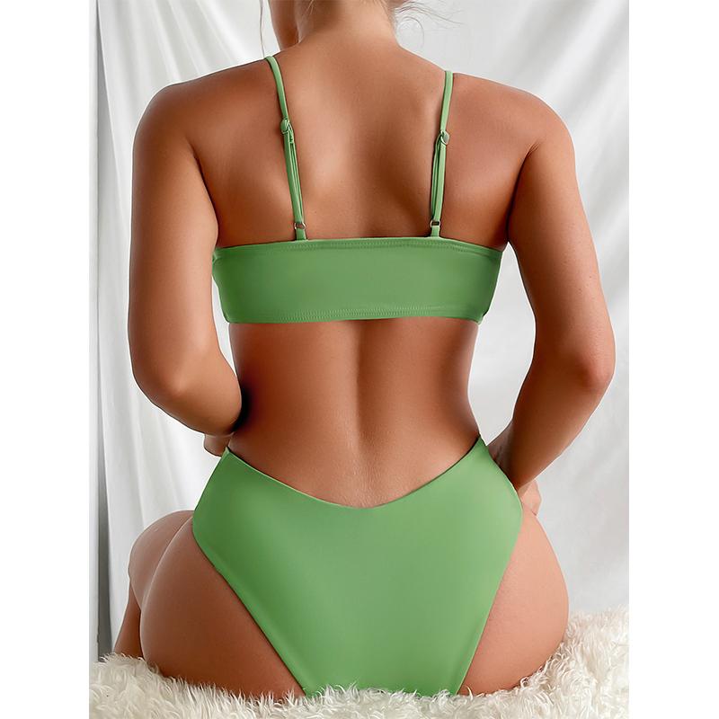Однотонный комплект бикини, купальник с высокой талией, женский купальник с эффектом пуш-ап, купальный костюм, женский купальный костюм из двух предметов
