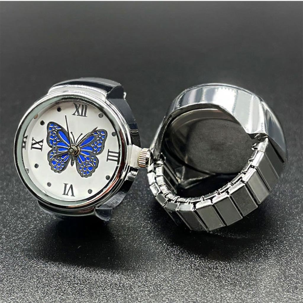 Women Dial Quartz Analog Finger Ring Watch for Butterfly Elastic Gift for Creati