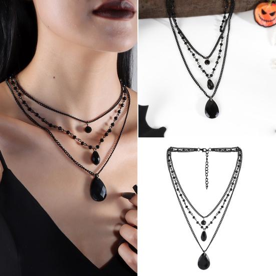 Готическое ожерелье женское ожерелье на Хэллоуин кулон в виде черной луны с многослойными металлическими цепочками бусинами ожерелье-чокер с летучей мышью для костюма для косплея