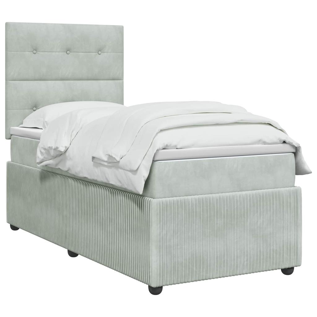 LED Box Spring Bed with Mattress Light Gray 100 x 200 cm Velvet