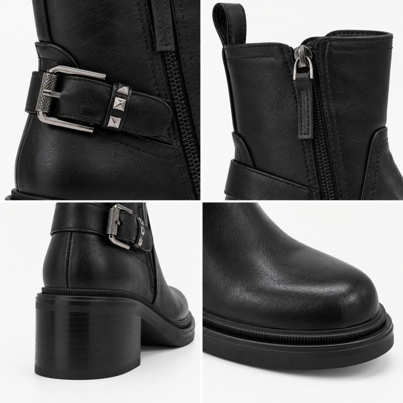 Botín Negro Tacón Medio Hebilla Lateral Montevita Nerjana 105417
