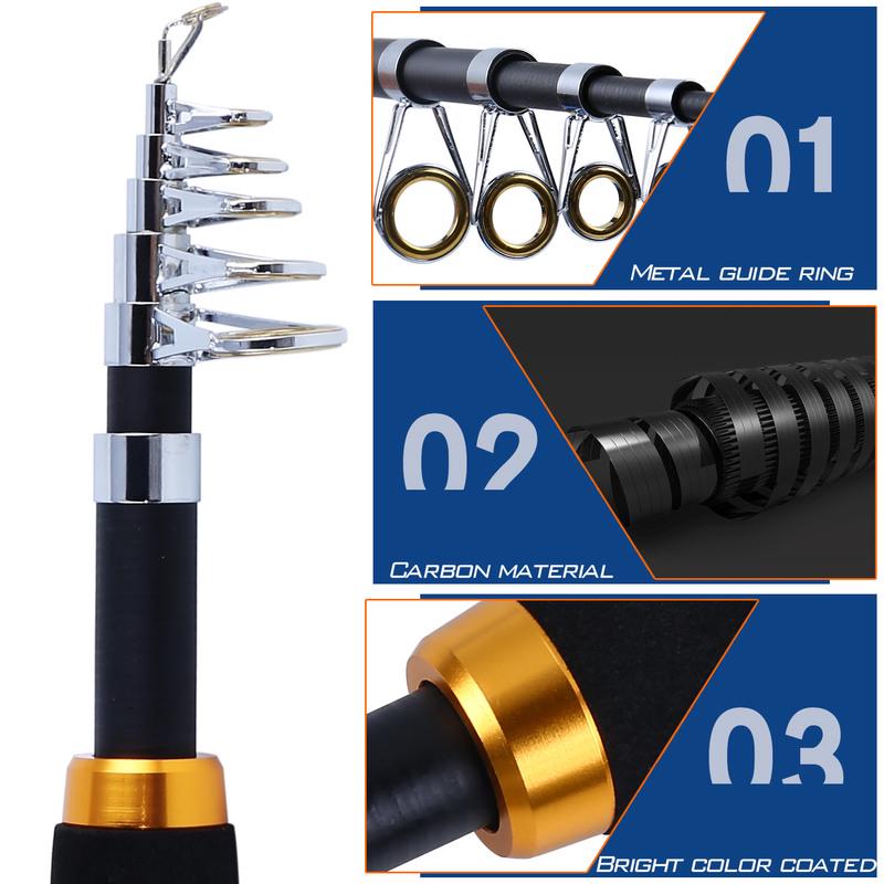 Телескопическая удочка со спиннинговыми катушками, комплект лески, портативный для детей, ловля окуня и карпа