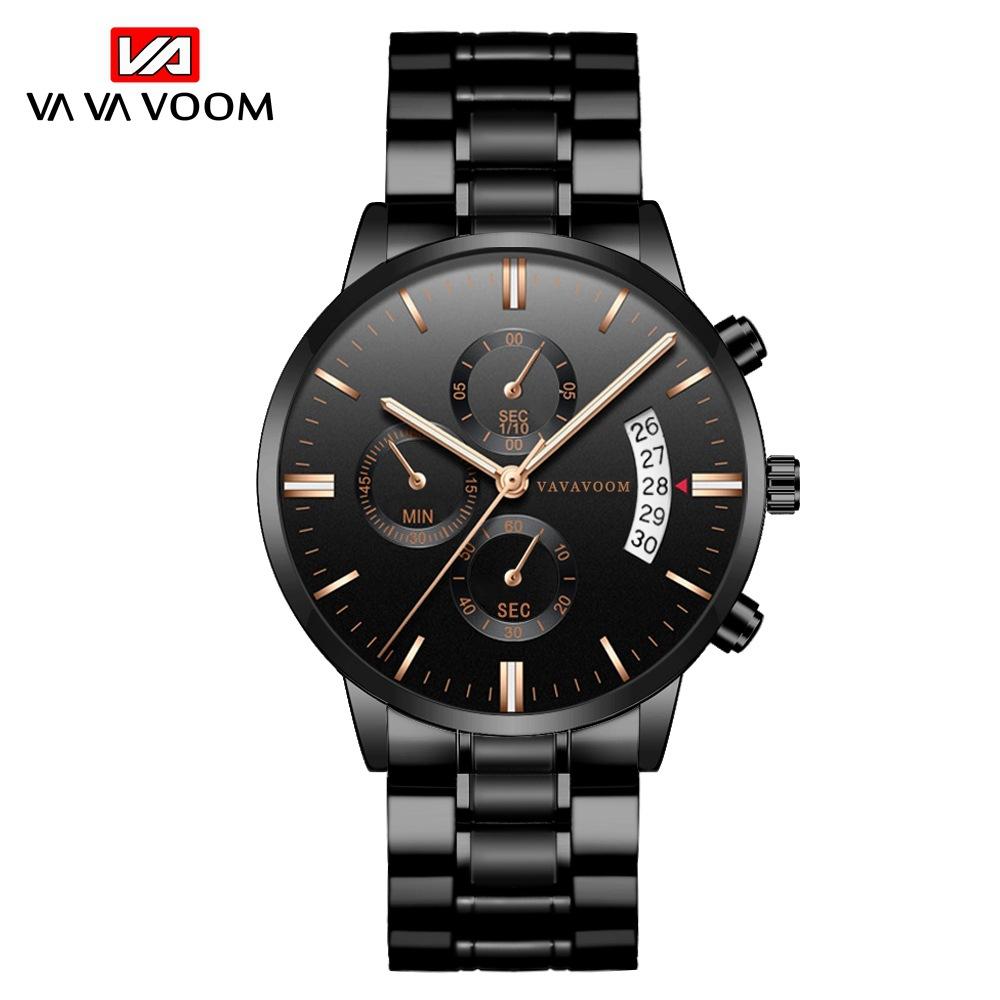 VA VA VOOM Stainless Steel Blue Black Silver Men's Watch Business Calendar Quartz Men's Watch