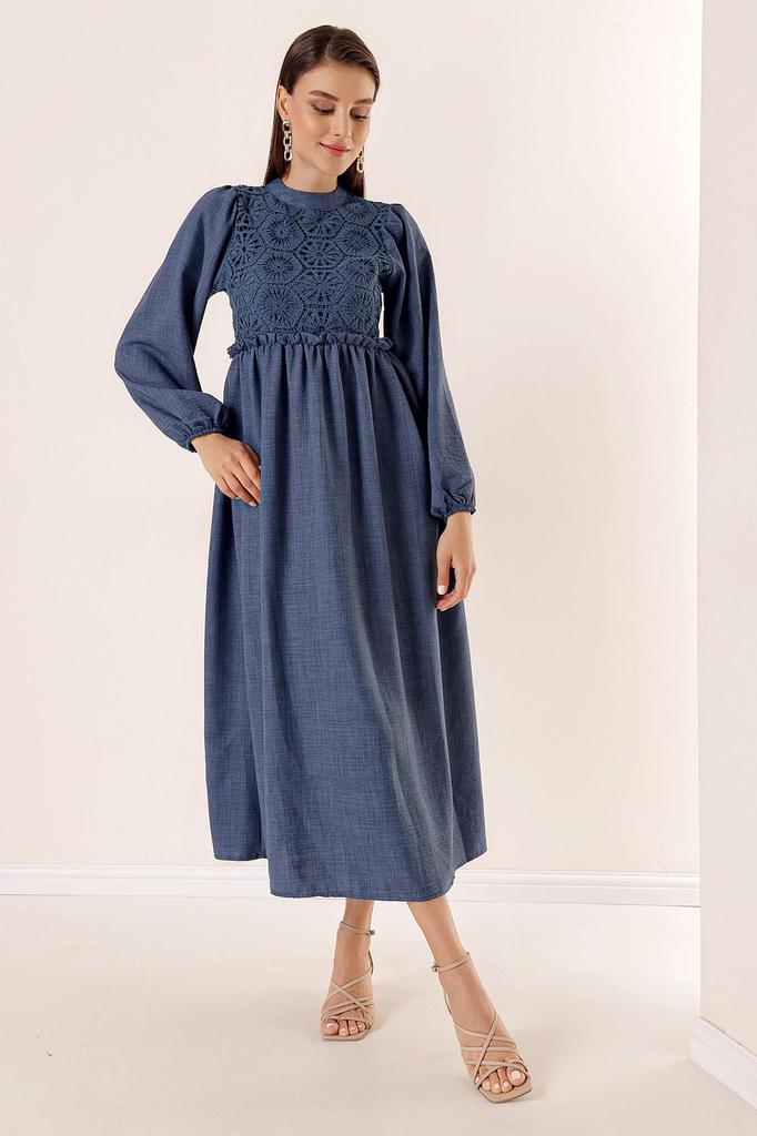 Laced Linen Effect Long Dress