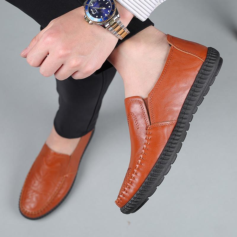 Fashion Genuine Leather Mens Loafers Comfortable Slip On Driving Casual Shoes Soft Bottom Men's Boat Footwear Fashion Comfortable Lazy