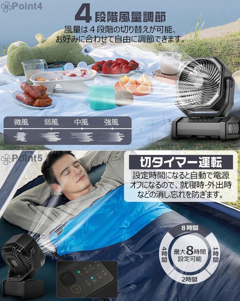 Swing Electric Rechargeable Remote Control Off Outdoor 4 Wind Power LED Powerful Air Heat For Outdoor Disaster Black [Automatic & 20000mAh] Fan,