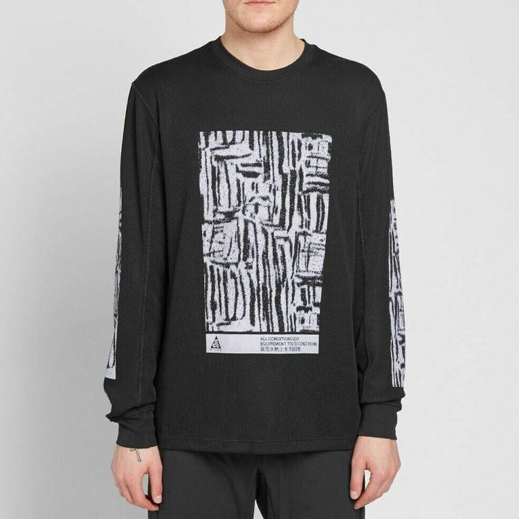 Nike ACG вафельный принт повседневный пуловер с длинным рукавом мужские топы черный BQ7205-010