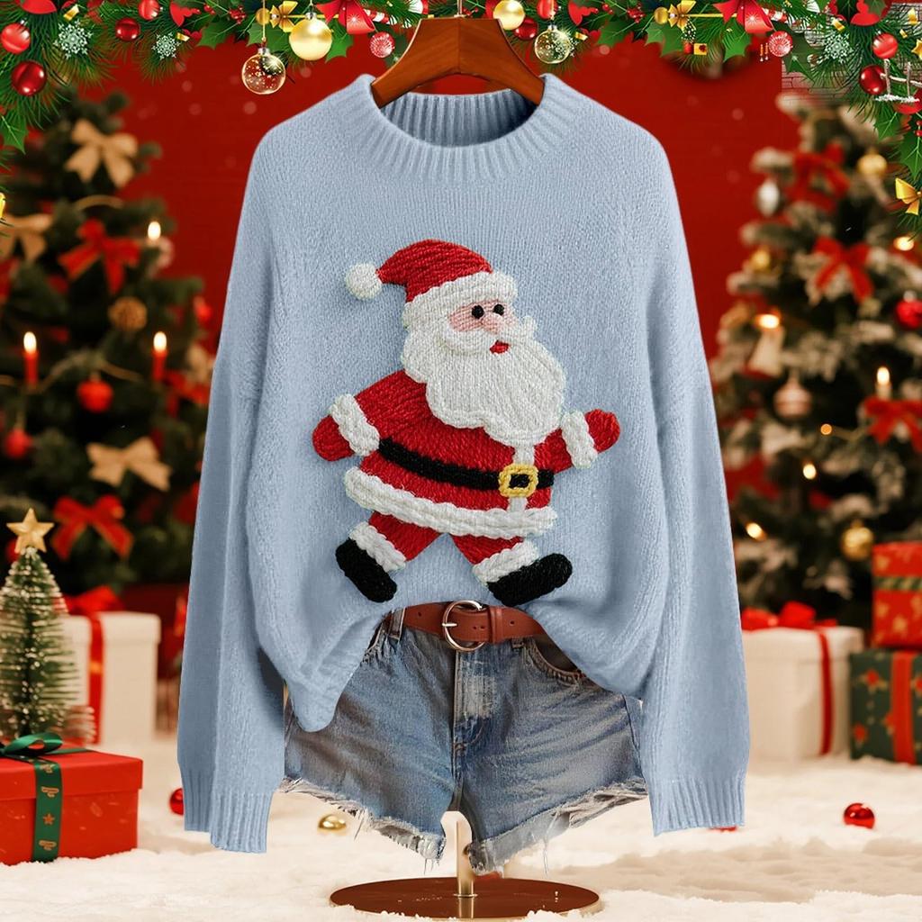 Женский модный пуловер с рождественским принтом, с длинным рукавом и вырезом под горло, вязаный свитер-топ