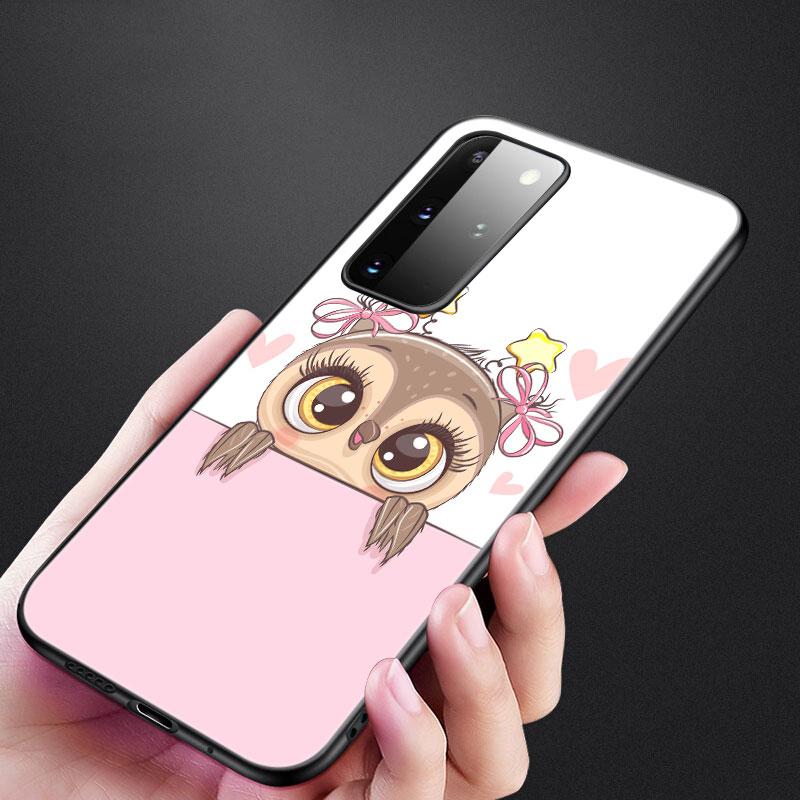 Cartoon Owl Cute Owls Phone Case For Samsung Galaxy S20 S21 FE S10 Lite Note 20 10 Lite S8 S9 S10E S10 Plus Ultra Black Cover