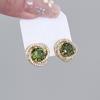 Темпераментные круглые оливково-зеленые циркониевые серьги-гвоздики с объемным дизайном для женщин и девочек, винтажные золотые элегантные ювелирные изделия