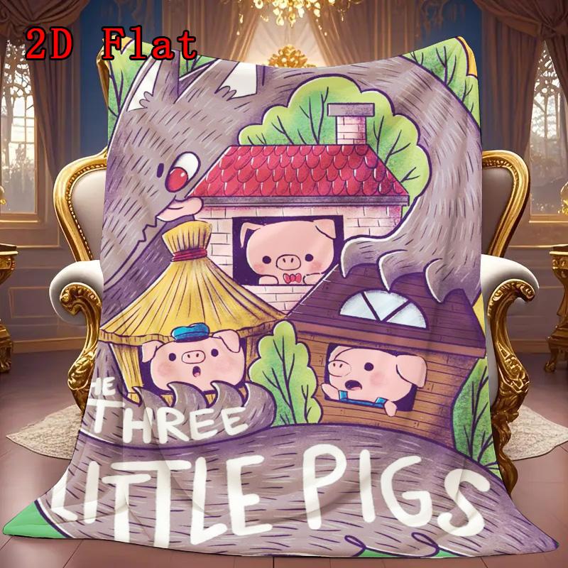 The Three Little Pigs 2D Flat Pattern Flannel Blanket High quality All Seasons Warmth and Comfort Perfect for Christmas Gifts.P260914476