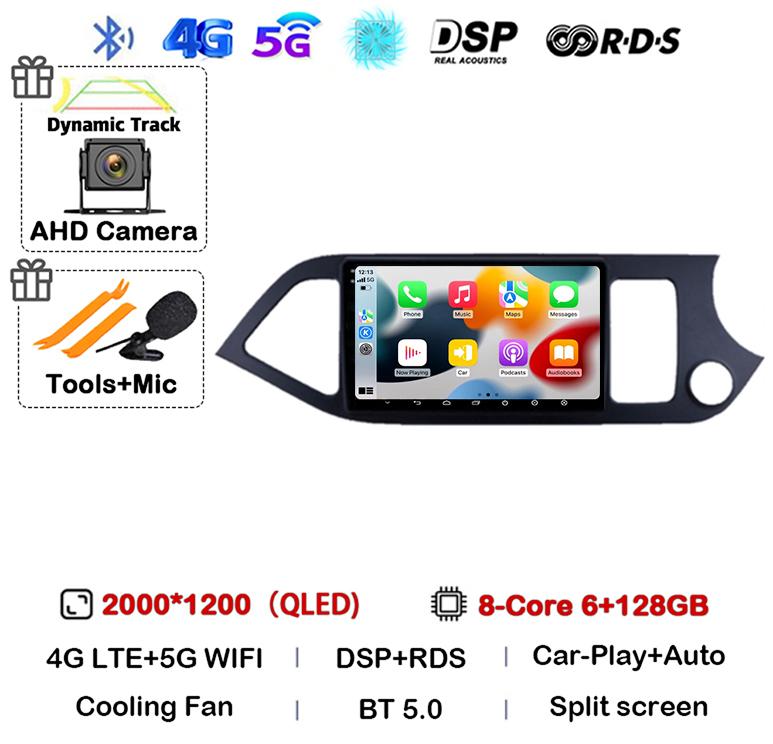 Android 14 WIFI+4G Carplay для KIA PICANTO Morning 2011 2012 2013 2014 2015 2016 RHD Car Radio GPS Multimidia Player Head Unit