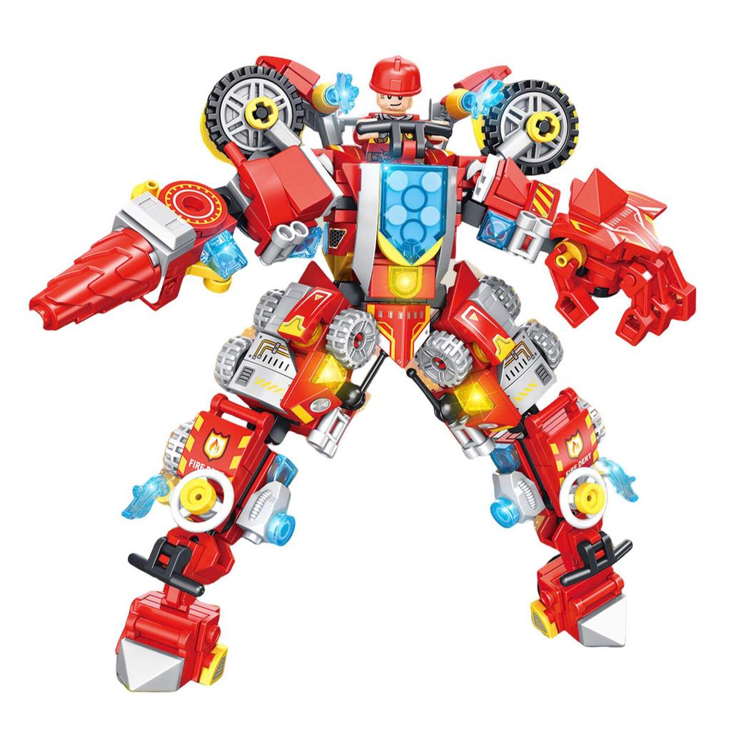 8-in-1 Firefighting Robot Toy Compatible with Lego: Small Particle Assembly for Kids, Educational and Transformable